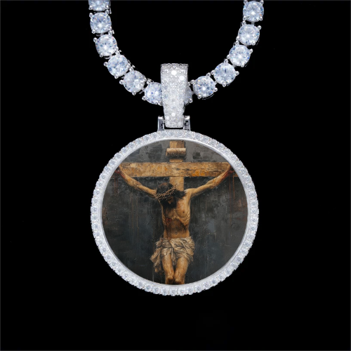 925S & VVS Moissanite 3D Circle Custom Picture Pendant