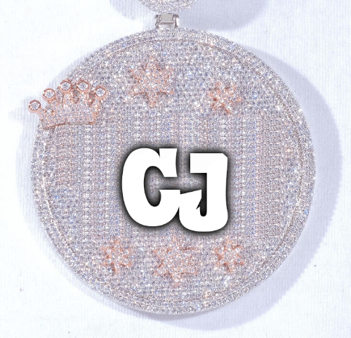 CUSTOM LETTER NECKLACE 3D BIG CROWN DISC