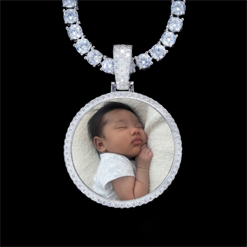 925S & VVS Moissanite 3D Circle Custom Picture Pendant