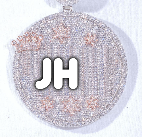 CUSTOM LETTER NECKLACE 3D BIG CROWN DISC