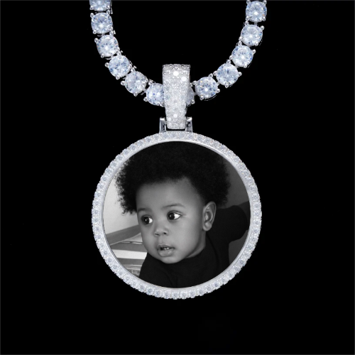 925S & VVS Moissanite 3D Circle Custom Picture Pendant