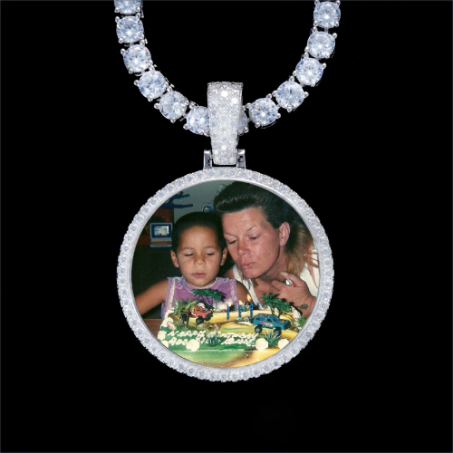 925S & VVS Moissanite 3D Circle Custom Picture Pendant