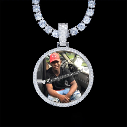 925S & VVS Moissanite 3D Circle Custom Picture Pendant