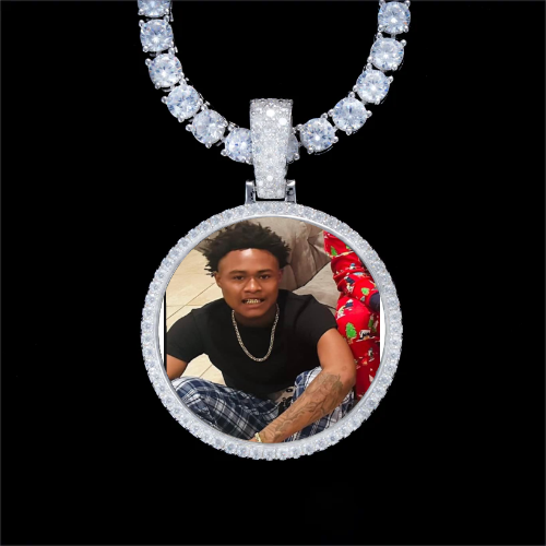 925S & VVS Moissanite 3D Circle Custom Picture Pendant