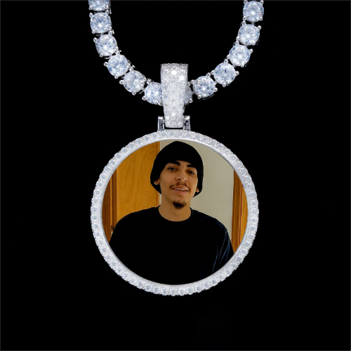 925S & VVS Moissanite 3D Circle Custom Picture Pendant