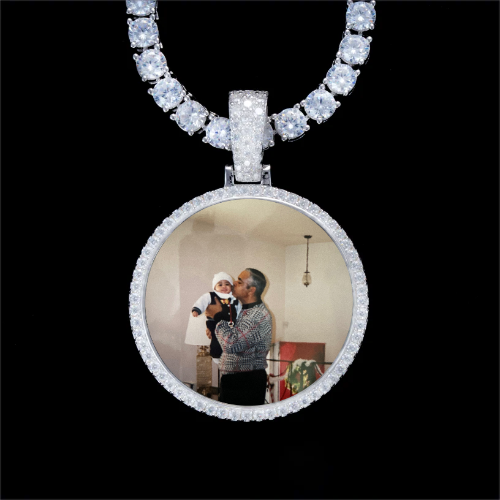 925S & VVS Moissanite 3D Circle Custom Picture Pendant
