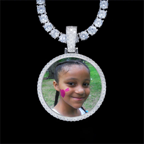 925S & VVS Moissanite 3D Circle Custom Picture Pendant