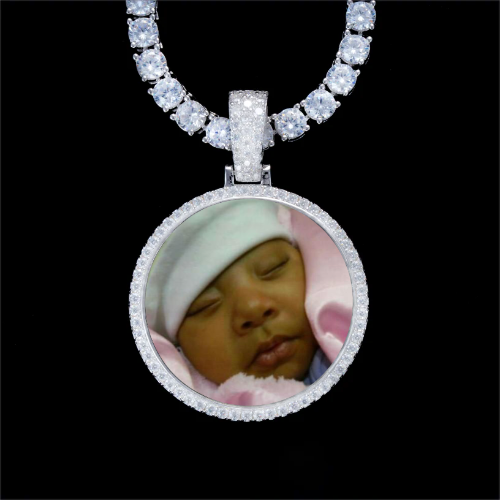 925S & VVS Moissanite 3D Circle Custom Picture Pendant