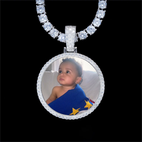 925S & VVS Moissanite 3D Circle Custom Picture Pendant