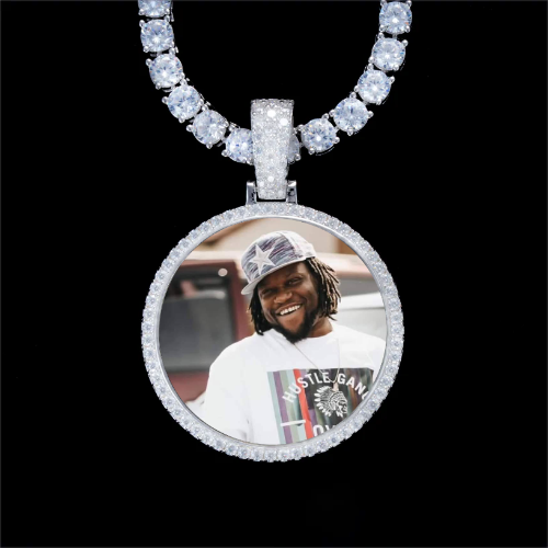 925S & VVS Moissanite 3D Circle Custom Picture Pendant