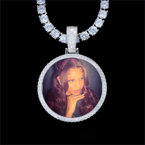 925S & VVS Moissanite 3D Circle Custom Picture Pendant