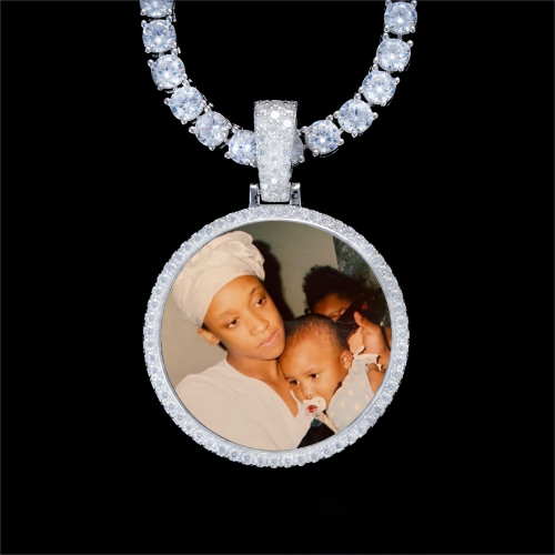 925S & VVS Moissanite 3D Circle Custom Picture Pendant