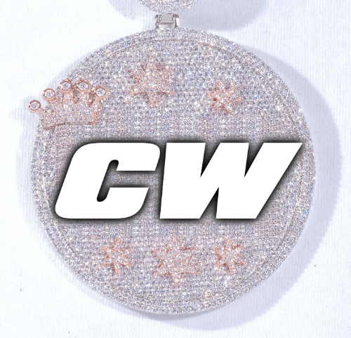 CUSTOM LETTER NECKLACE 3D BIG CROWN DISC