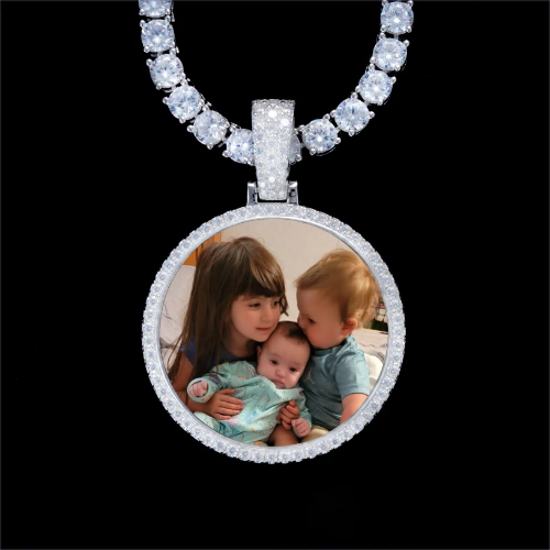 925S & VVS Moissanite 3D Circle Custom Picture Pendant