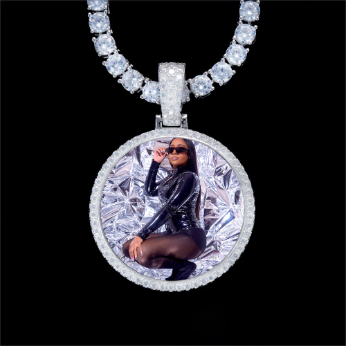 925S & VVS Moissanite 3D Circle Custom Picture Pendant