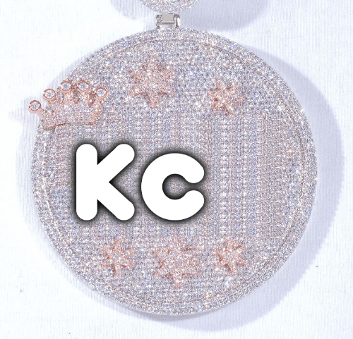 CUSTOM LETTER NECKLACE 3D BIG CROWN DISC