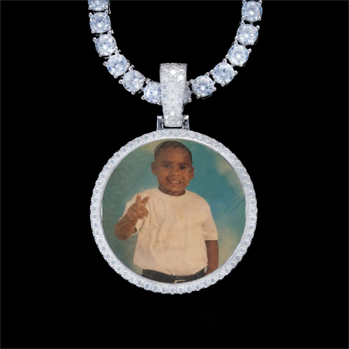 925S & VVS Moissanite 3D Circle Custom Picture Pendant