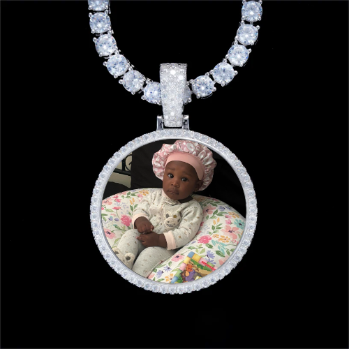 925S & VVS Moissanite 3D Circle Custom Picture Pendant