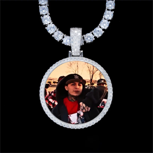 925S & VVS Moissanite 3D Circle Custom Picture Pendant