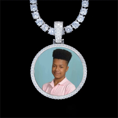 925S & VVS Moissanite 3D Circle Custom Picture Pendant