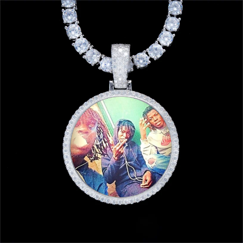 925S & VVS Moissanite 3D Circle Custom Picture Pendant