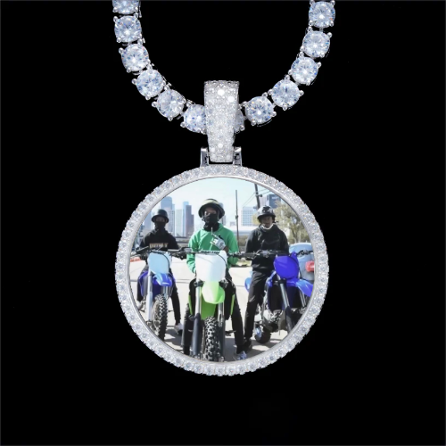 925S & VVS Moissanite 3D Circle Custom Picture Pendant