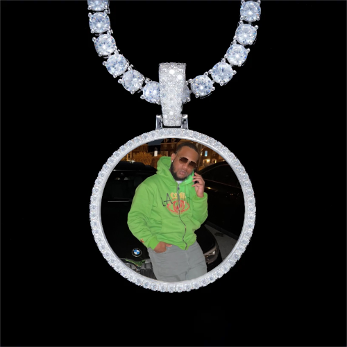 925S & VVS Moissanite 3D Circle Custom Picture Pendant