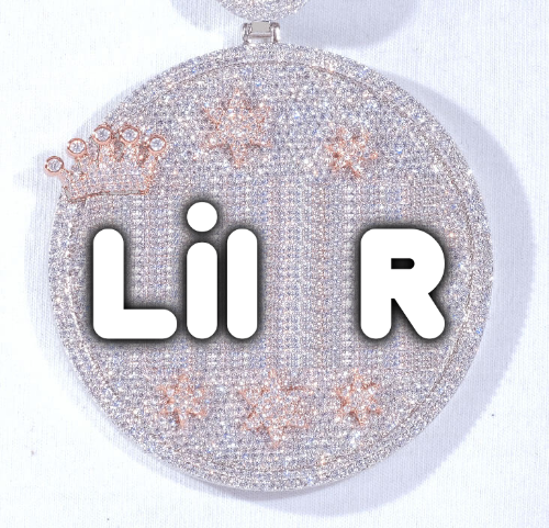 CUSTOM LETTER NECKLACE 3D BIG CROWN DISC
