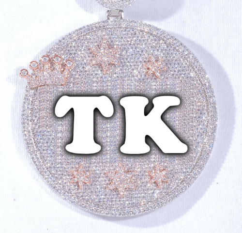 CUSTOM LETTER NECKLACE 3D BIG CROWN DISC