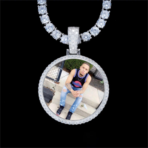925S & VVS Moissanite 3D Circle Custom Picture Pendant