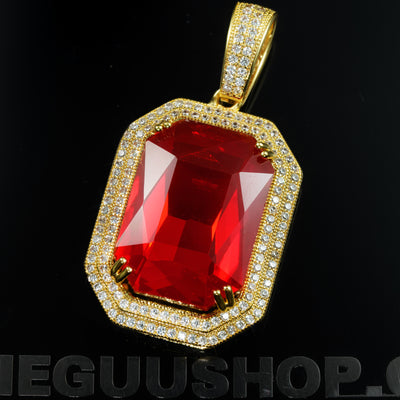 Gold-Plated Micro-inlay Red CZ Pendant