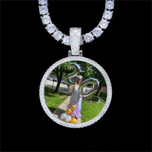 925S & VVS Moissanite 3D Circle Custom Picture Pendant