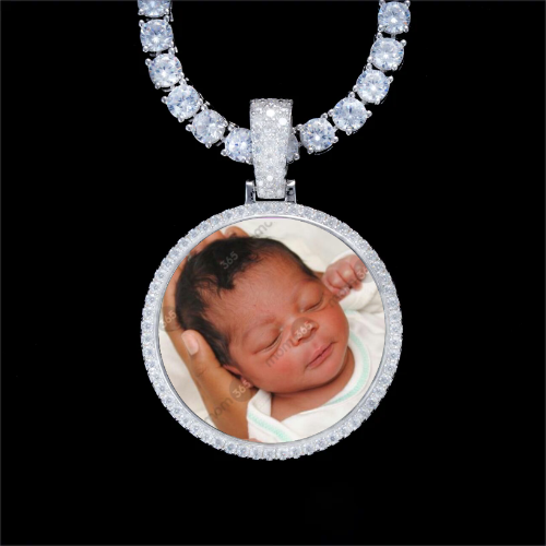 925S & VVS Moissanite 3D Circle Custom Picture Pendant