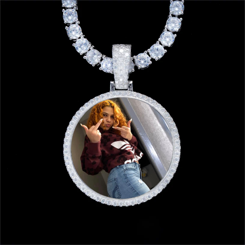 925S & VVS Moissanite 3D Circle Custom Picture Pendant