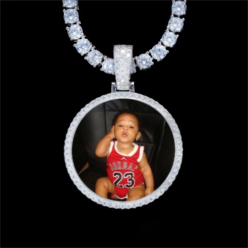 925S & VVS Moissanite 3D Circle Custom Picture Pendant
