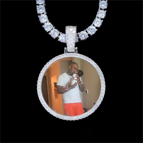 925S & VVS Moissanite 3D Circle Custom Picture Pendant