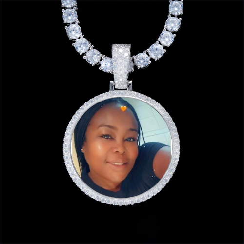 925S & VVS Moissanite 3D Circle Custom Picture Pendant