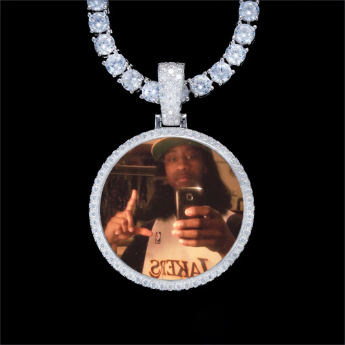 925S & VVS Moissanite 3D Circle Custom Picture Pendant
