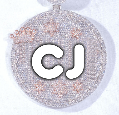 CUSTOM LETTER NECKLACE 3D BIG CROWN DISC