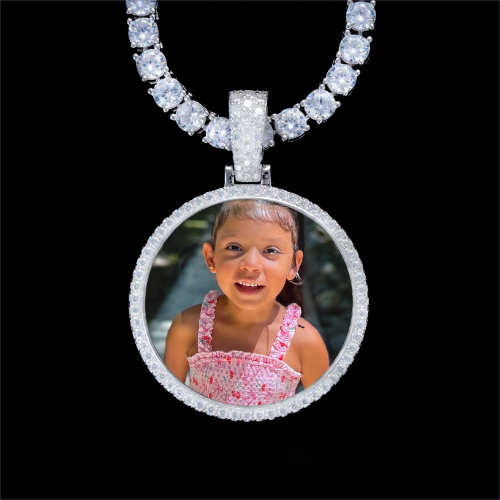 925S & VVS Moissanite 3D Circle Custom Picture Pendant