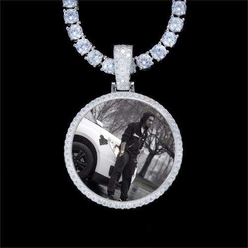 925S & VVS Moissanite 3D Circle Custom Picture Pendant