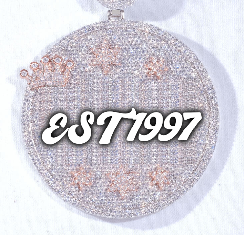 CUSTOM LETTER NECKLACE 3D BIG CROWN DISC