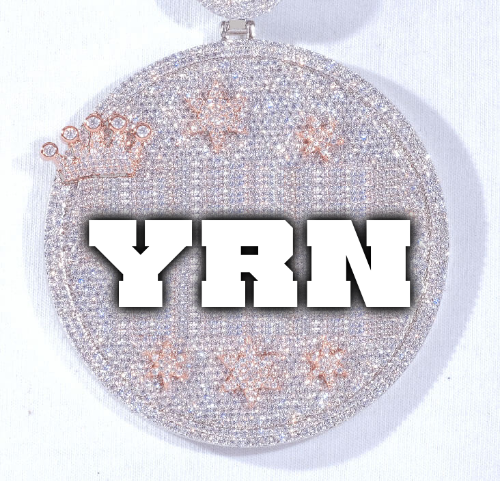 CUSTOM LETTER NECKLACE 3D BIG CROWN DISC