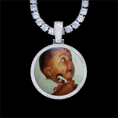 925S & VVS Moissanite 3D Circle Custom Picture Pendant