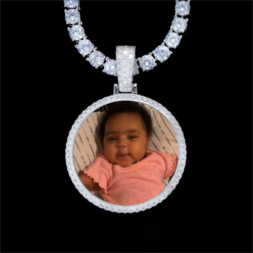 925S & VVS Moissanite 3D Circle Custom Picture Pendant