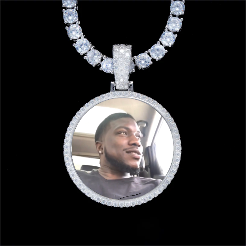925S & VVS Moissanite 3D Circle Custom Picture Pendant