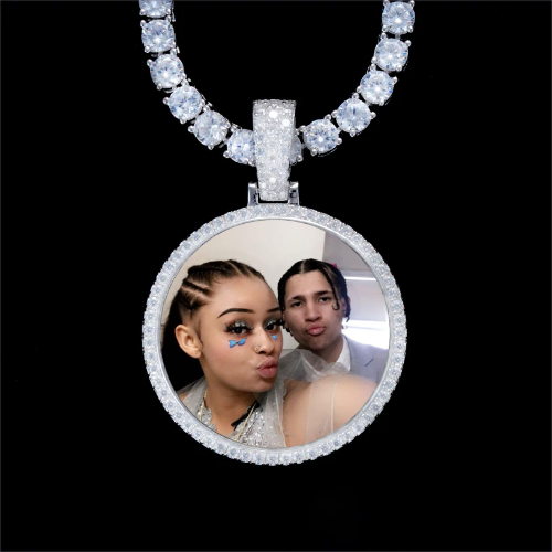 925S & VVS Moissanite 3D Circle Custom Picture Pendant