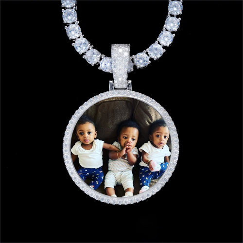 925S & VVS Moissanite 3D Circle Custom Picture Pendant