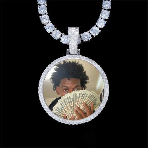 925S & VVS Moissanite 3D Circle Custom Picture Pendant