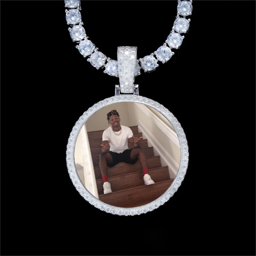 925S & VVS Moissanite 3D Circle Custom Picture Pendant